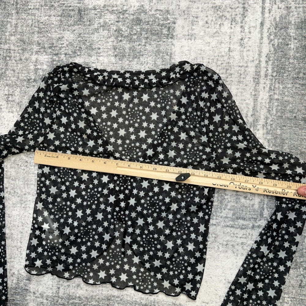 Free People Top Womens XS Black Stars Marne Cropped Sheer Mesh Celestial Whimsy - Picture 9 of 12